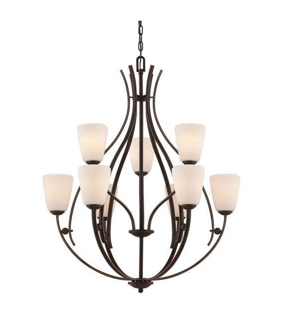 Lámpara colgante Chantilly, bronce paladio y cristal opal, 5 bombillas