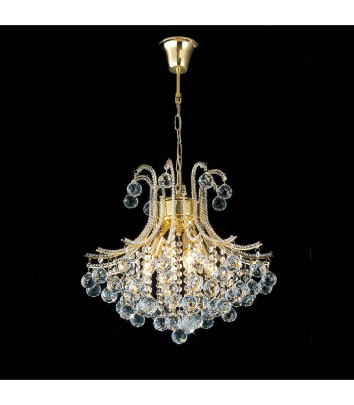 Bask lámpara colgante redonda 4 bombillas oro / cristal