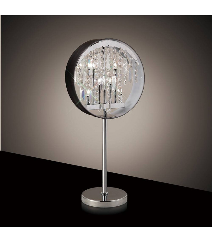 Geo - Lámpara de mesa con pantalla negra, 7 bombillas de cromo pulido / cristal