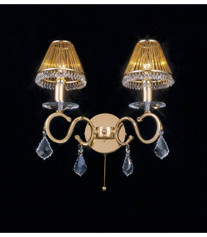Aplique Torino con interruptor 2 bombillas oro / cristal