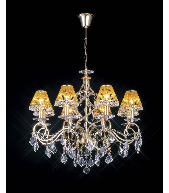 Lámpara colgante Torino 8 bombillas oro / cristal