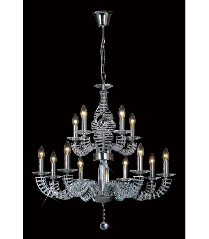 Lámpara colgante Santo 2 Tier 12 Bombillas cromo pulido / cristal