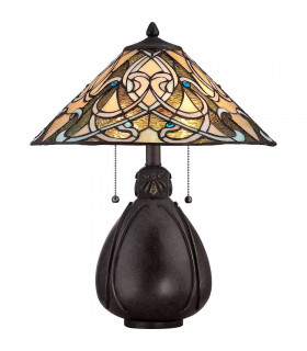 Lampada rubino, bronzo e vetro Tiffany