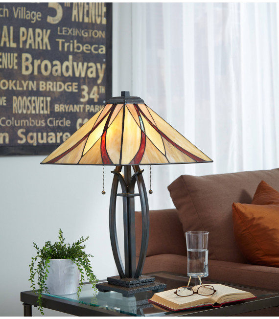 Lampada da soffitto Asheville, bronzo e vetro Tiffany