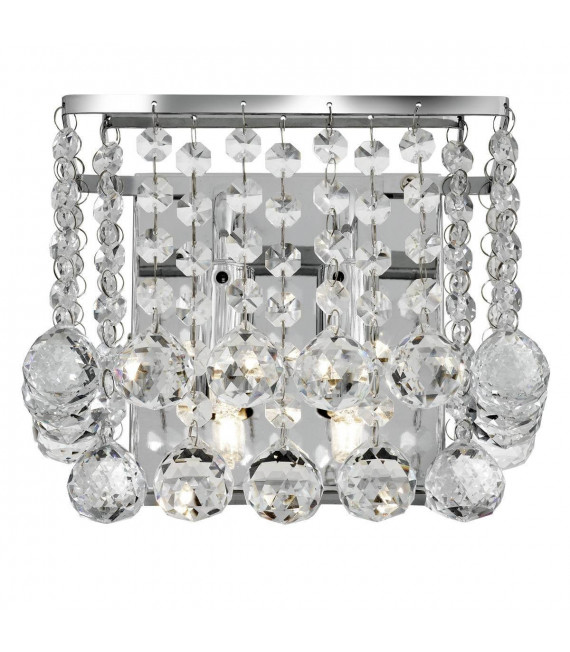 Hanna 2-Licht quadratische Wandleuchte, in Chrom und Kristall