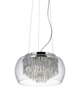 Lampada a sospensione 4 lampadine Curva, in cromo, alluminio e vetro
