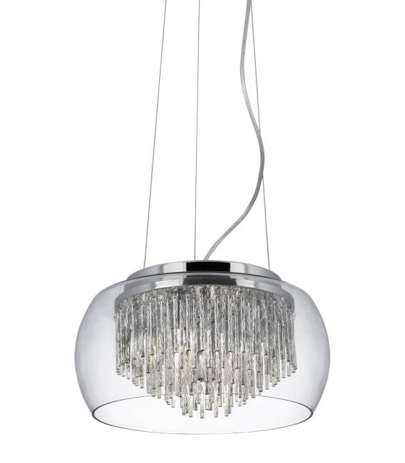 Hängelampe 4 Glühbirnen Curva, in Chrom, Aluminium und Glas