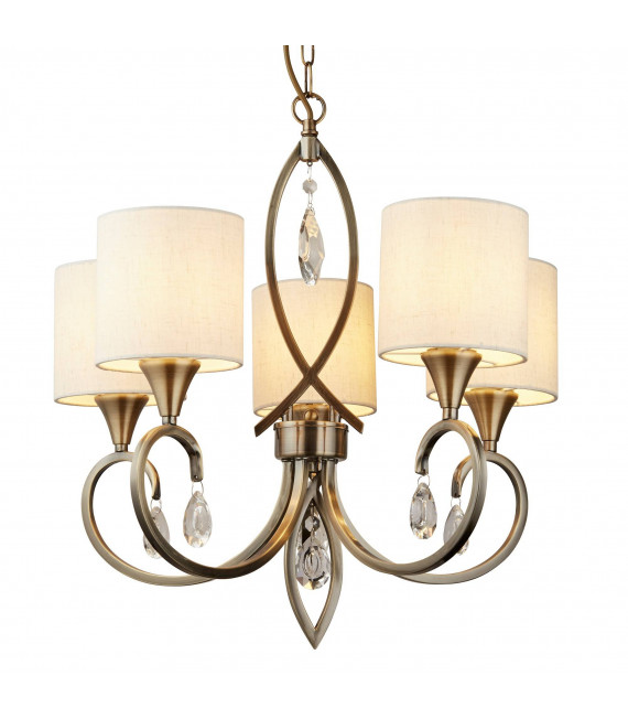 Lampada a sospensione Alberto, ottone antico e cristallo, 3 lampadine