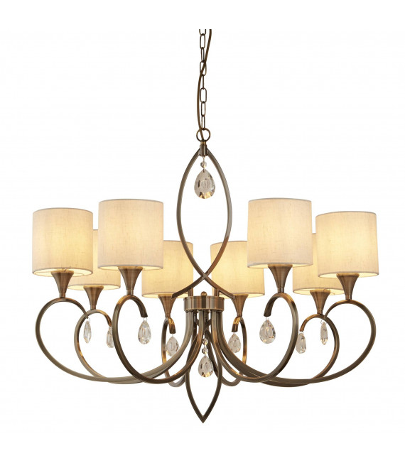 Lampada a sospensione Alberto, ottone antico e cristallo, 5 lampadine