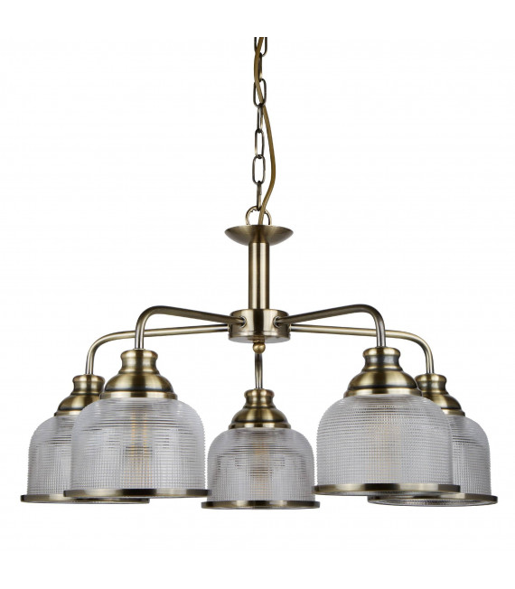 Lampada a sospensione Bistrot II, ottone antico e vetro, 3 lampadine