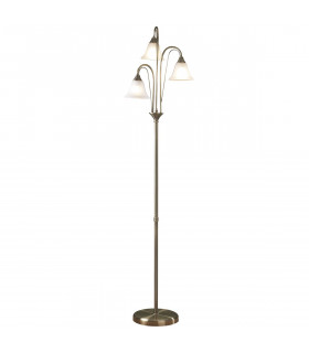 Lampadaire Boston laiton antique et verre opale 3 ampoules