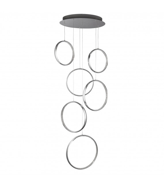 Ringe Deckenleuchte, in Chrom und Kristall, 3 Ringe