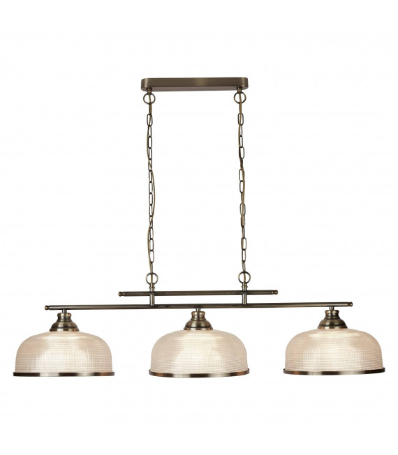 Lampada a sospensione Bistrot II, ottone antico e vetro, 2 lampadine