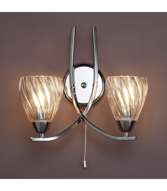 Wandleuchte 2 Lampen Ascona II, aus antikem Messing und Glas