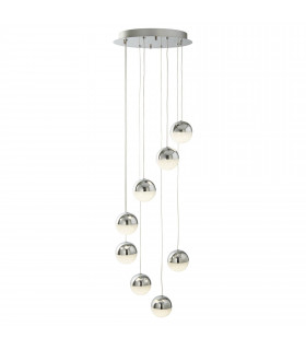 Lampada a sospensione in marmo, cromo e vetro, 5 lampadine