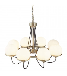 Lampada a sospensione sfera, ottone antico e vetro, 5 lampadine