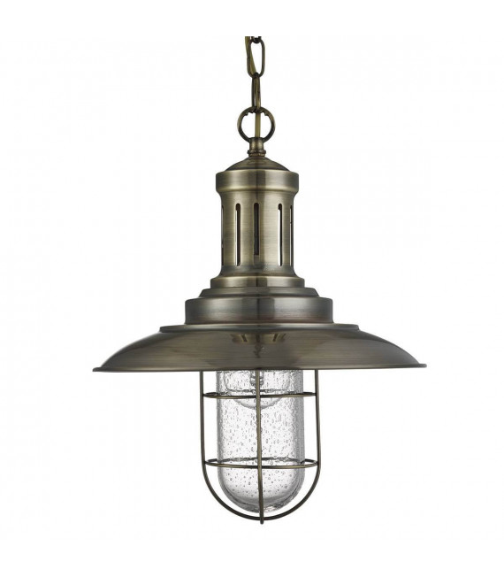 Fischer Pendelleuchte 30 cm, aus antikem Messing und Glas