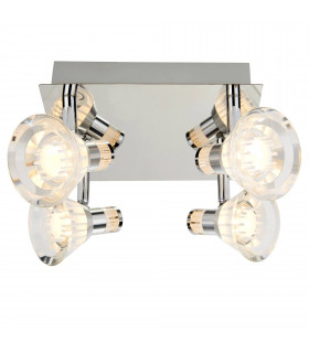 Plafoniera per flauto, cromo e acrilico, 3 lampadine