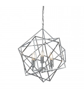 Lámpara colgante 4 bombillas Cube, en cromo y cristal