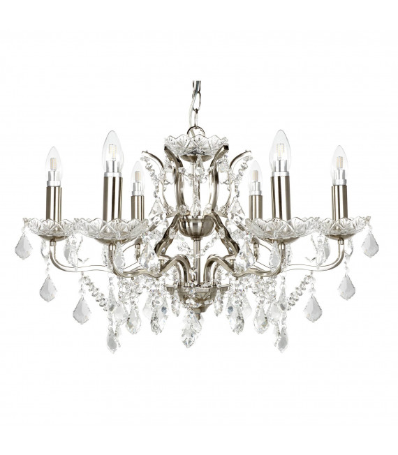 Lampada a sospensione Paris, ottone antico e cristallo, 6 lampadine