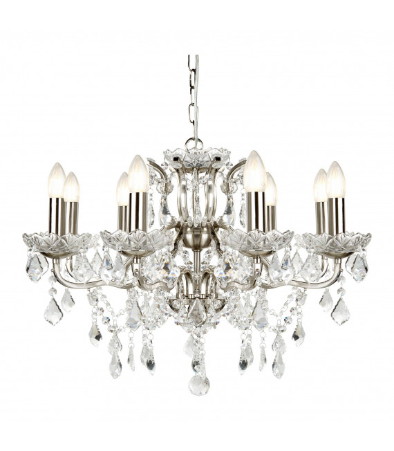 Lampada a sospensione Paris, ottone antico e cristallo, 8 lampadine