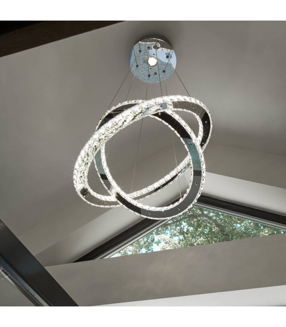 24W Clover Pendelleuchte, in Chrom und Kristall