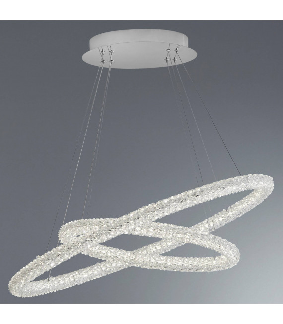 Lampada a sospensione Circle, in cromo e cristallo, 54 cm
