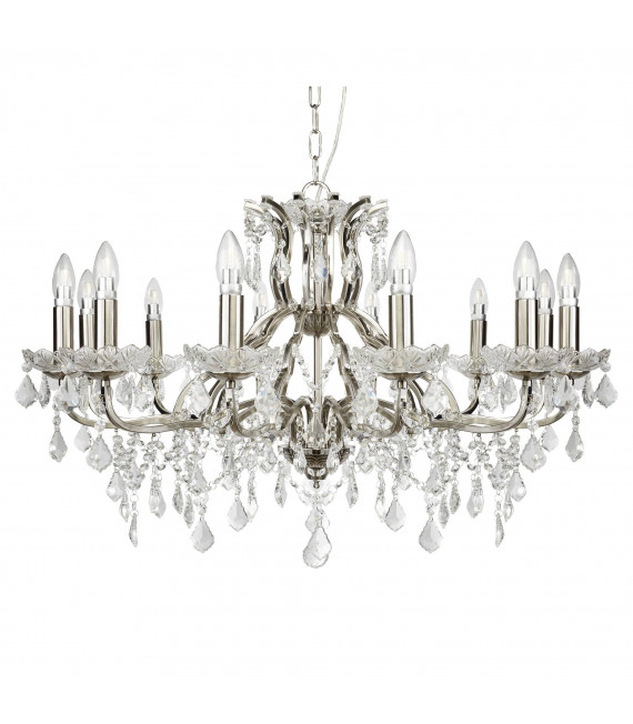 Suspension Paris, laiton antique et cristal, 12 ampoules