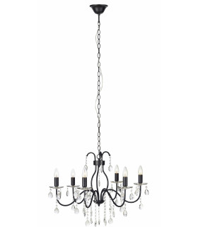 Crystal ceiling light MARY Black 6 bulbs