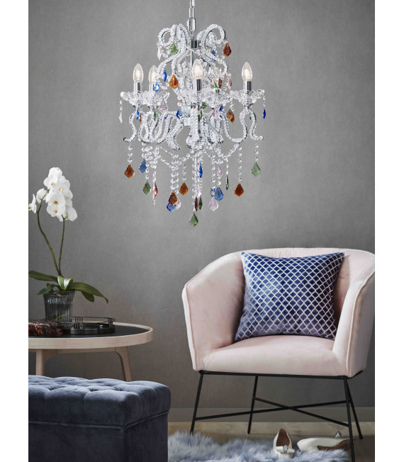 CARAMEL crystal ceiling light chrome 5 bulbs