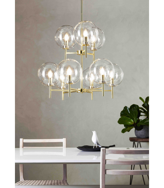 CROWN ceiling lamp Brushed brass 9 bulbs