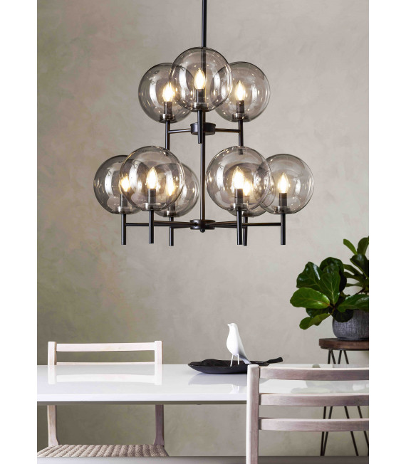 CROWN ceiling light black 9 bulbs