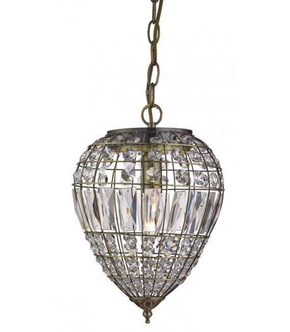 Lampada a sospensione 23 cm, in ottone antico e vetro