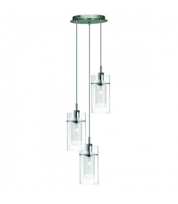 Lampada a sospensione 3 lampadine Duo1 in cromo e vetro