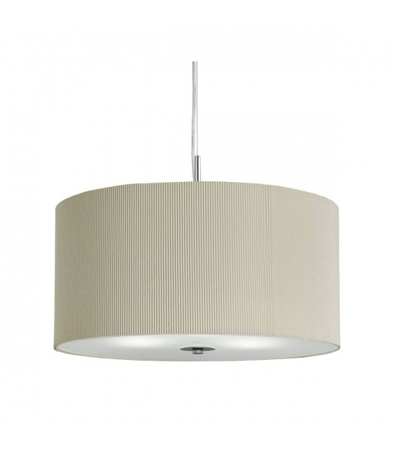 Lampada a sospensione 40 cm Drum Pleat, in cromo e vetro, paralume crema