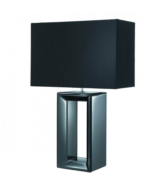 Lampe de table pied miroir noir et abat-jour noir imitation soie