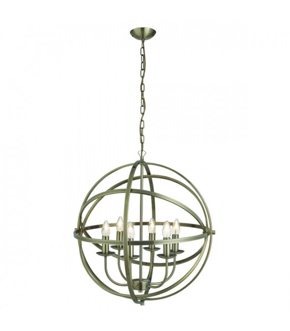 Hängelampe 6 Glühbirnen Orbit, aus antikem Messing